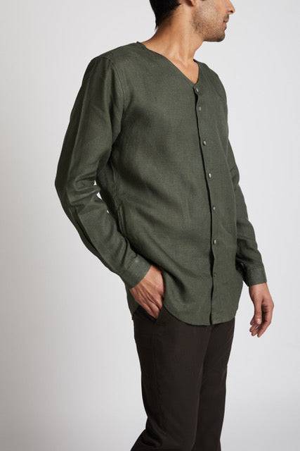 Buy Crescent V-Neck Kurta Bottle Green | Shop Verified Sustainable Mens Kurta on Brown Living™