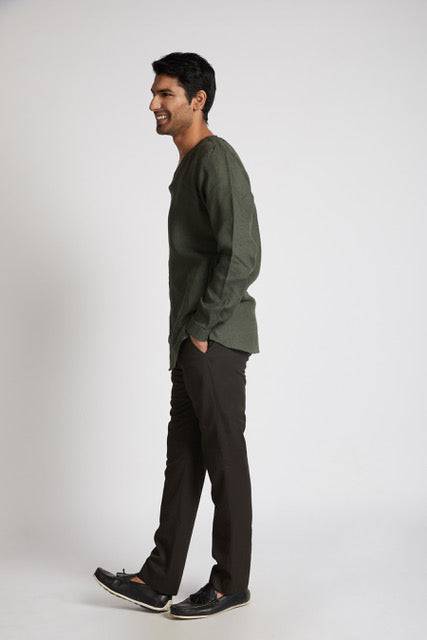 Buy Crescent V-Neck Kurta Bottle Green | Shop Verified Sustainable Mens Kurta on Brown Living™