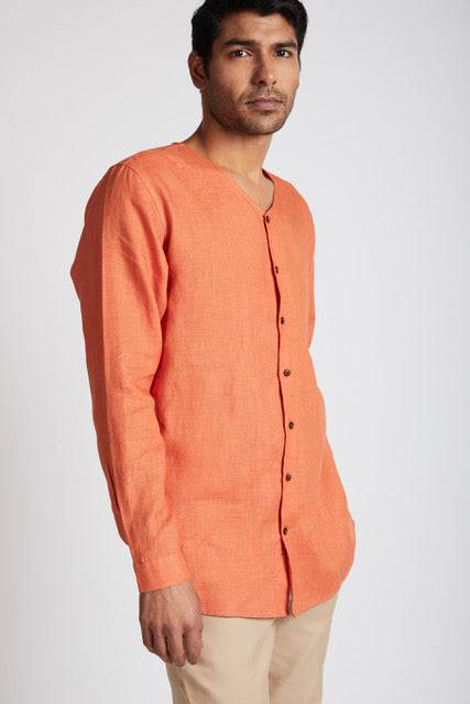 Buy Crescent V-Neck Kurta Orange | Shop Verified Sustainable Mens Kurta on Brown Living™