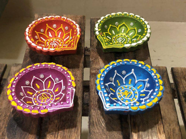 Buy Dazzle Diwali Diya Handpainted Terracota | Large Set of 4 | Shop Verified Sustainable Lamps & Lighting on Brown Living™