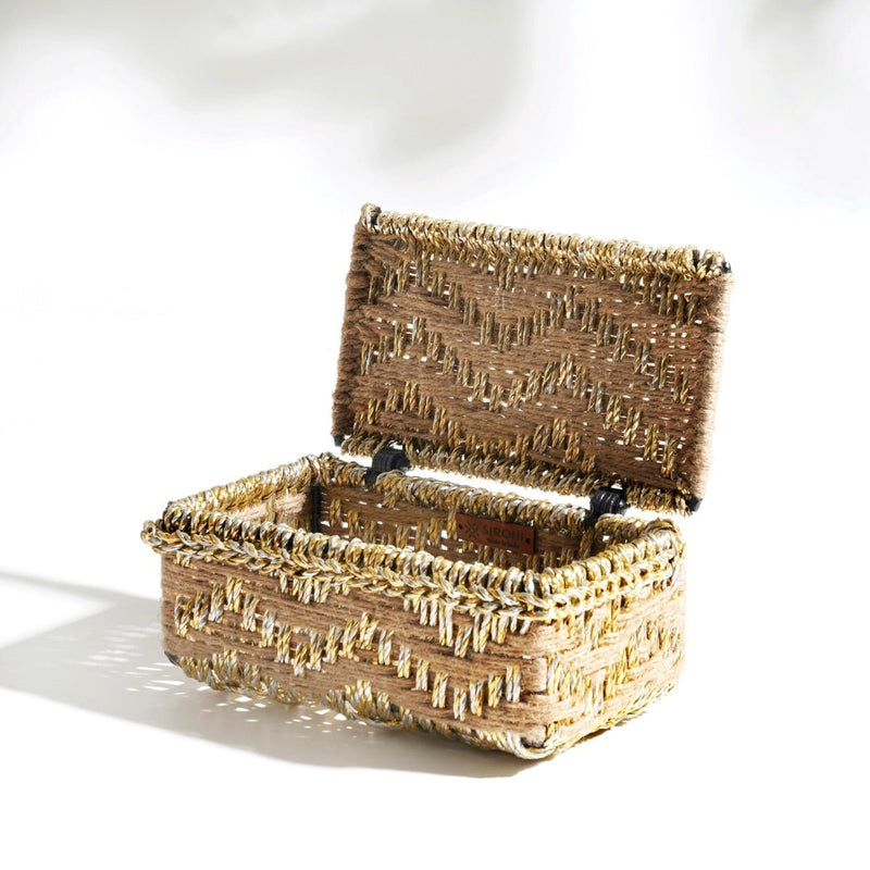 Buy Delilah Jute & Gold Box | For storage & gifting | Shop Verified Sustainable Baskets & Boxes on Brown Living™