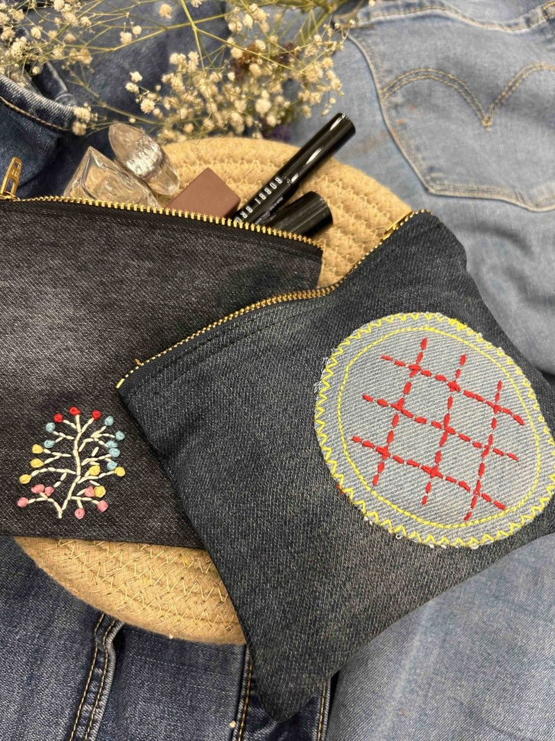 Buy Denim Pouch Combo | Set of 2 | Hand Embroidered | Shop Verified Sustainable Organisers on Brown Living™