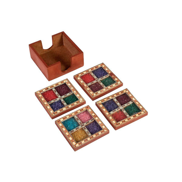 Buy Desert Gems Coaster Set II Wooden Handicraft - 4 Coasters | Shop Verified Sustainable Serving Set on Brown Living™