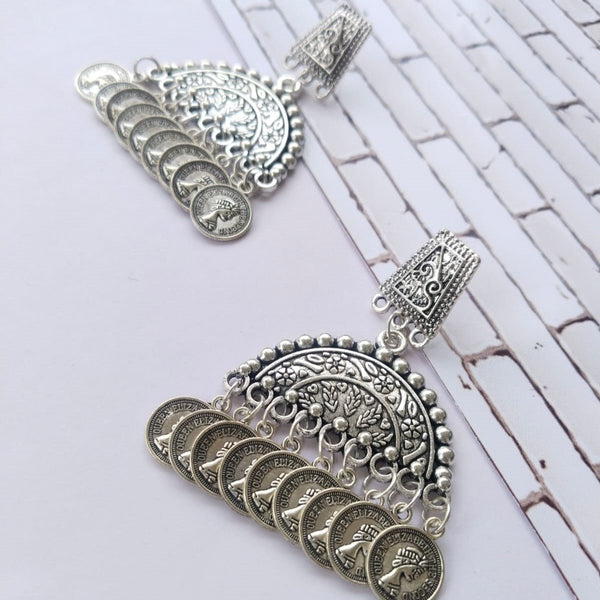 Buy Rainvas Designer Silver Oxidised Coin Earrings for Women | Shop Verified Sustainable Womens earrings on Brown Living™