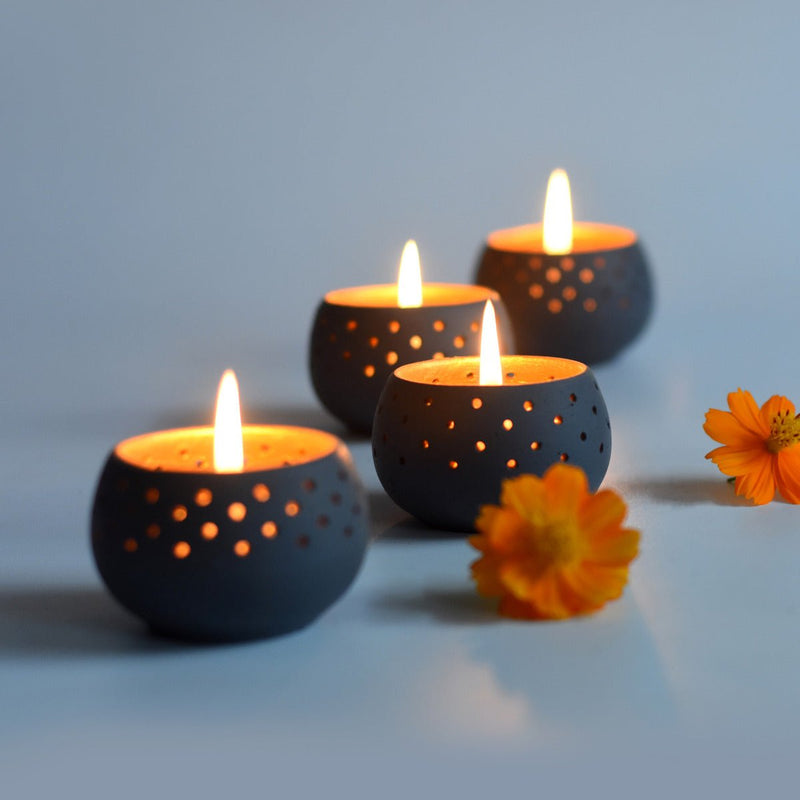 Buy Dome Grey Handmade Candle Holders- Set Of 4 with Free Soywax Candles | Shop Verified Sustainable Candles & Fragrances on Brown Living™