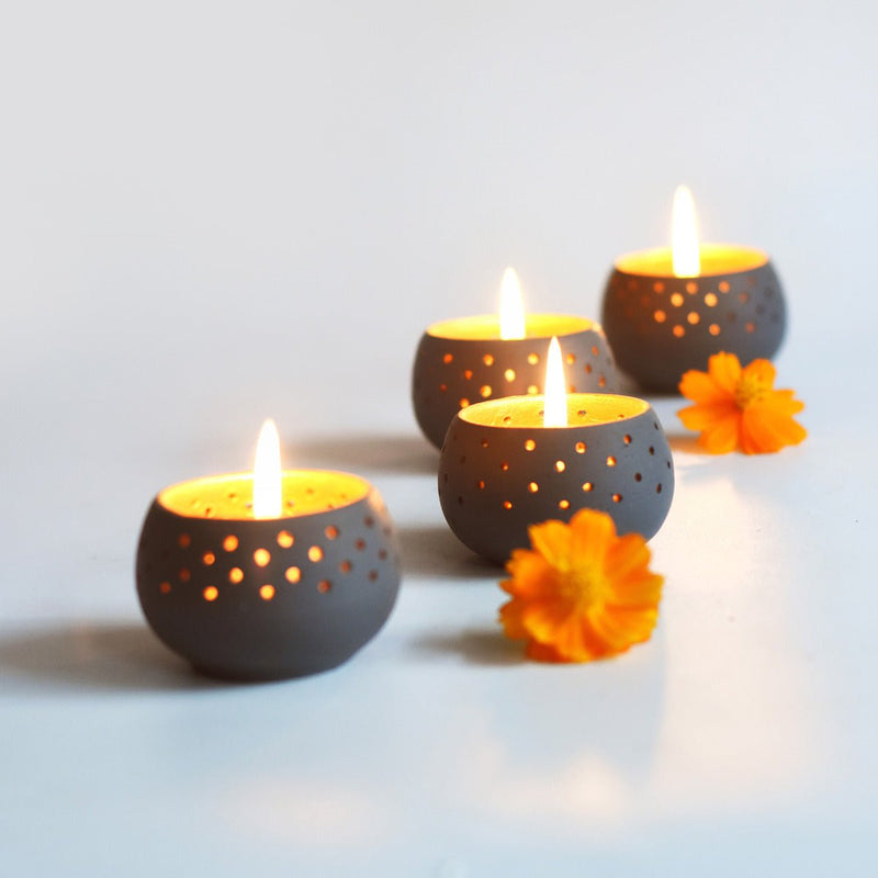 Buy Dome Grey Handmade Candle Holders- Set Of 4 with Free Soywax Candles | Shop Verified Sustainable Candles & Fragrances on Brown Living™