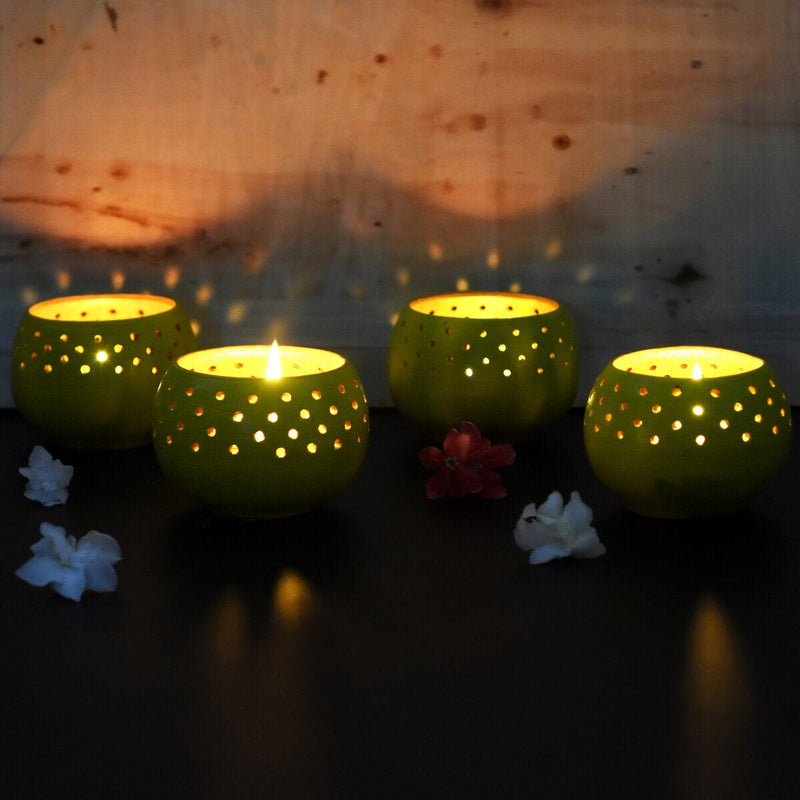 Buy Dome Handmade Candle Holders- Lemon Green- Set Of 4 with Free Candles | Shop Verified Sustainable Products on Brown Living