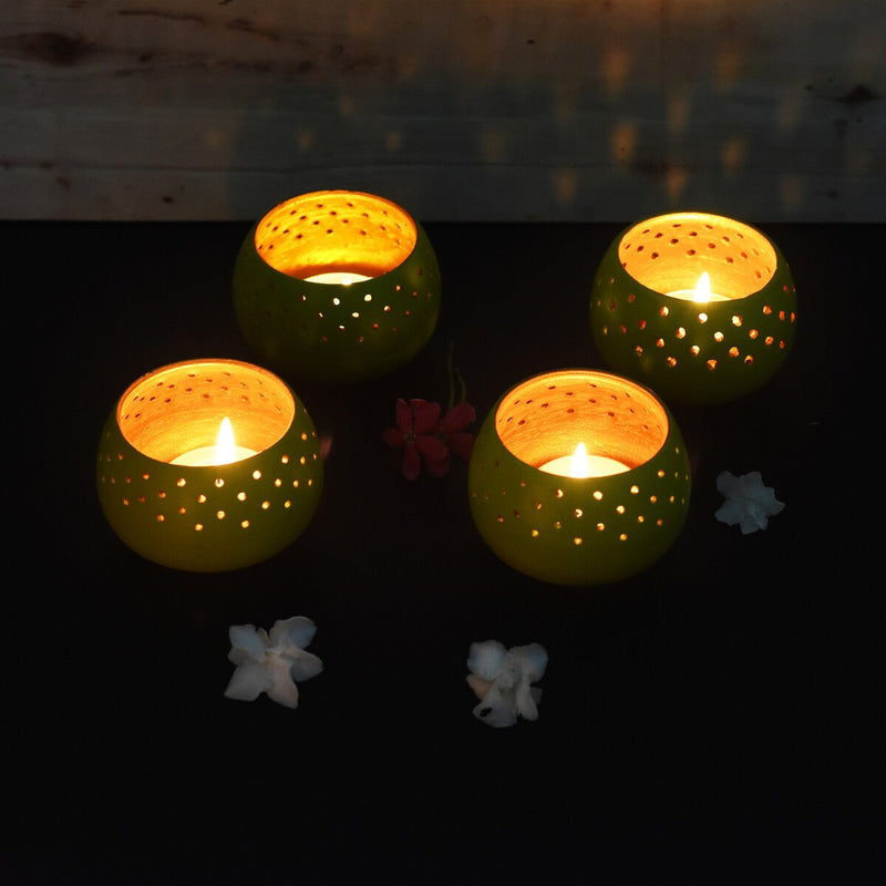 Buy Dome Handmade Candle Holders- Lemon Green- Set Of 4 with Free Candles | Shop Verified Sustainable Products on Brown Living