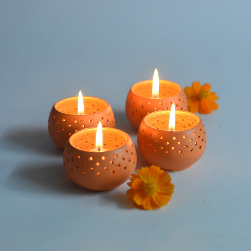 Buy Dome Handmade Candle Holders- Orange- Set Of 4 with Free Candles | Shop Verified Sustainable Products on Brown Living