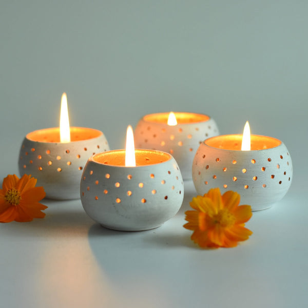 Buy Dome Handmade Candle Holders- White- Set Of 4 with Free Candles | Shop Verified Sustainable Products on Brown Living