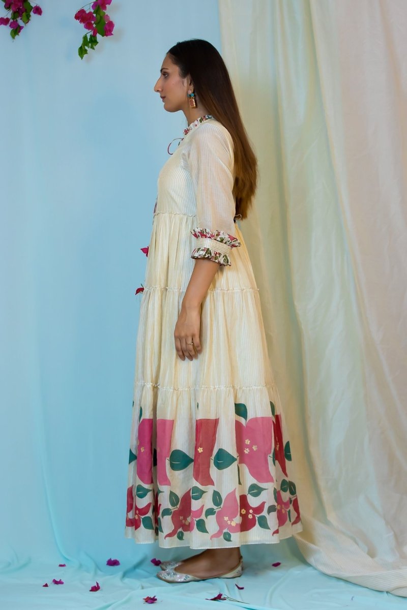 Buy Dreamy daisy dress with 3D embroidery at bottom | Shop Verified Sustainable Womens Kurta on Brown Living™