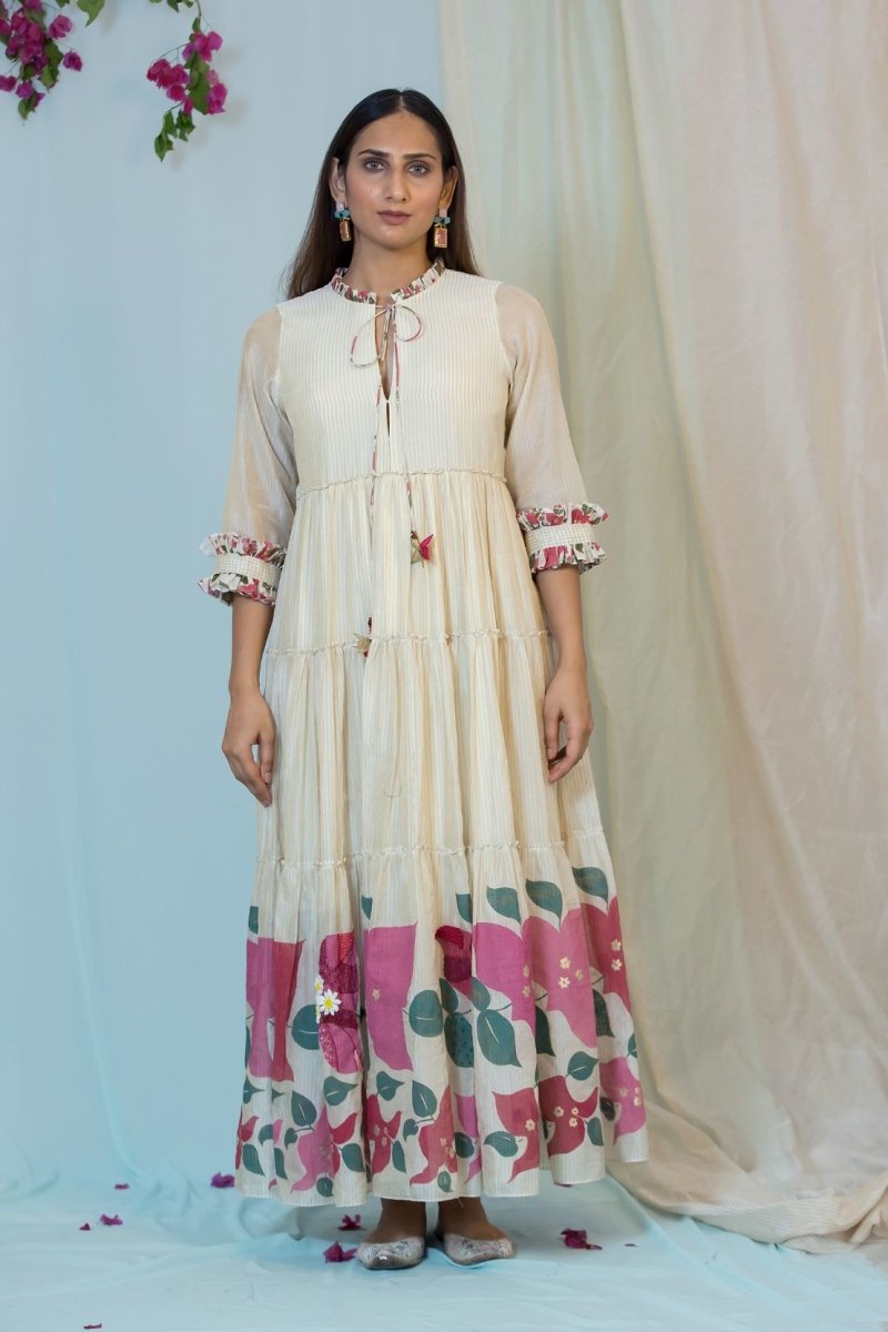 Buy Dreamy daisy dress with 3D embroidery at bottom | Shop Verified Sustainable Womens Kurta on Brown Living™