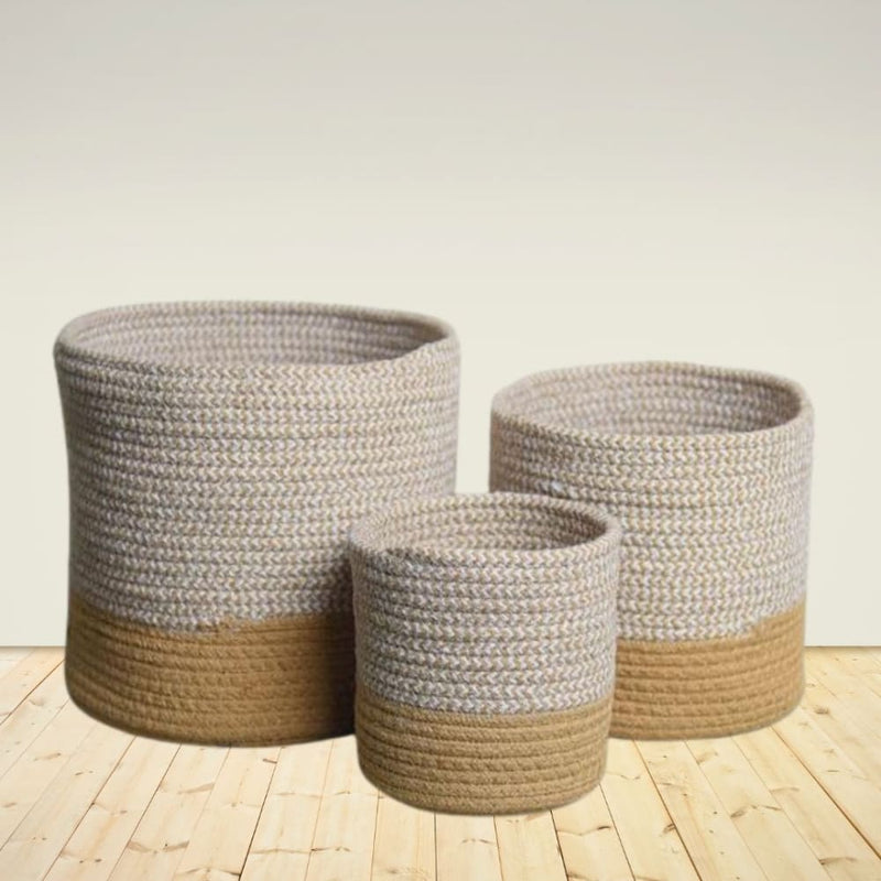 Dual Tone Jute Baskets - Set of 3 | Verified Sustainable Baskets & Boxes on Brown Living™