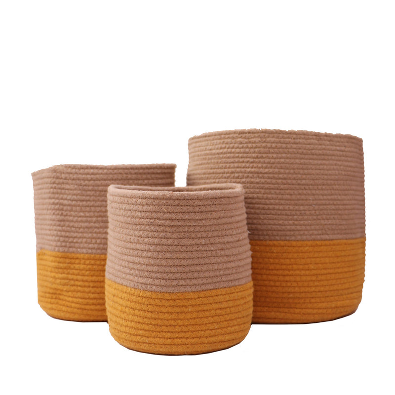 Dual tone Jute Baskets ( Yellow) Set of 3 | Verified Sustainable Baskets & Boxes on Brown Living™