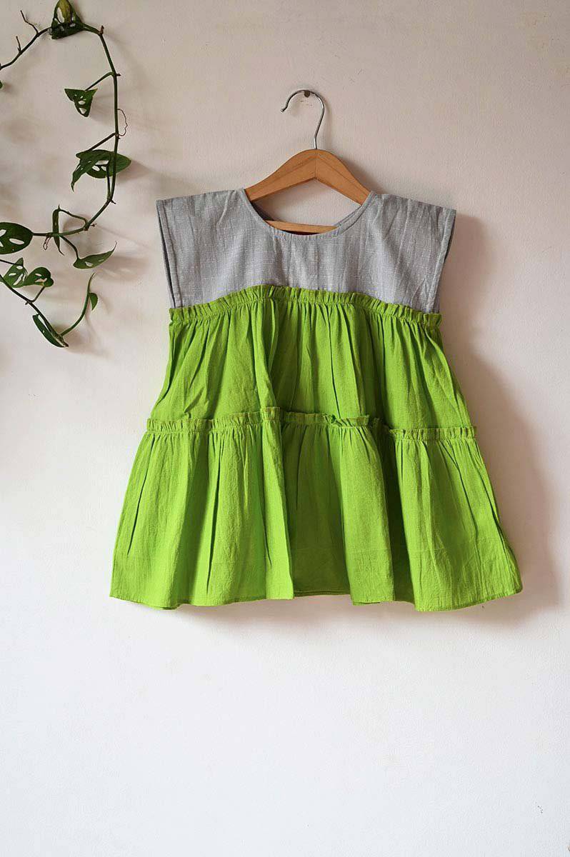 Buy Earth Child' Tiered Maxi In Green | Shop Verified Sustainable Kids Frocks & Dresses on Brown Living™