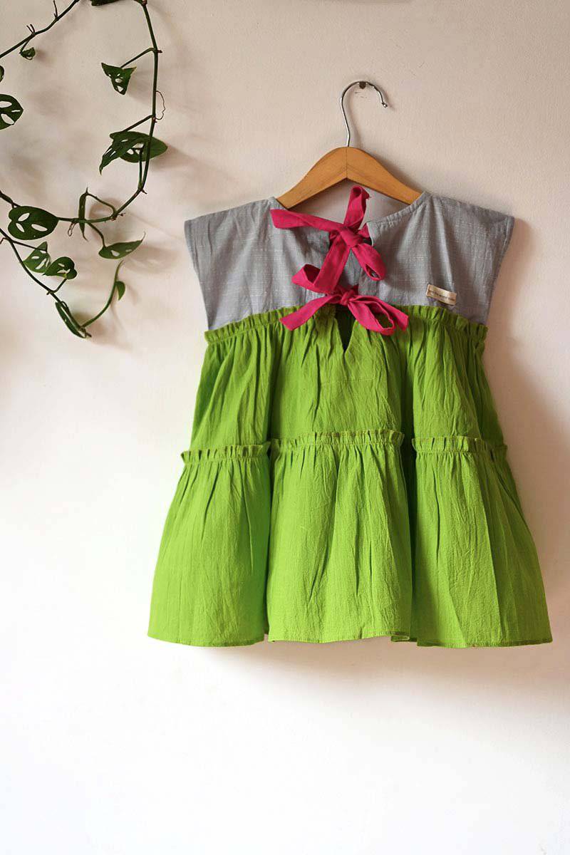 Buy Earth Child' Tiered Maxi In Green | Shop Verified Sustainable Kids Frocks & Dresses on Brown Living™