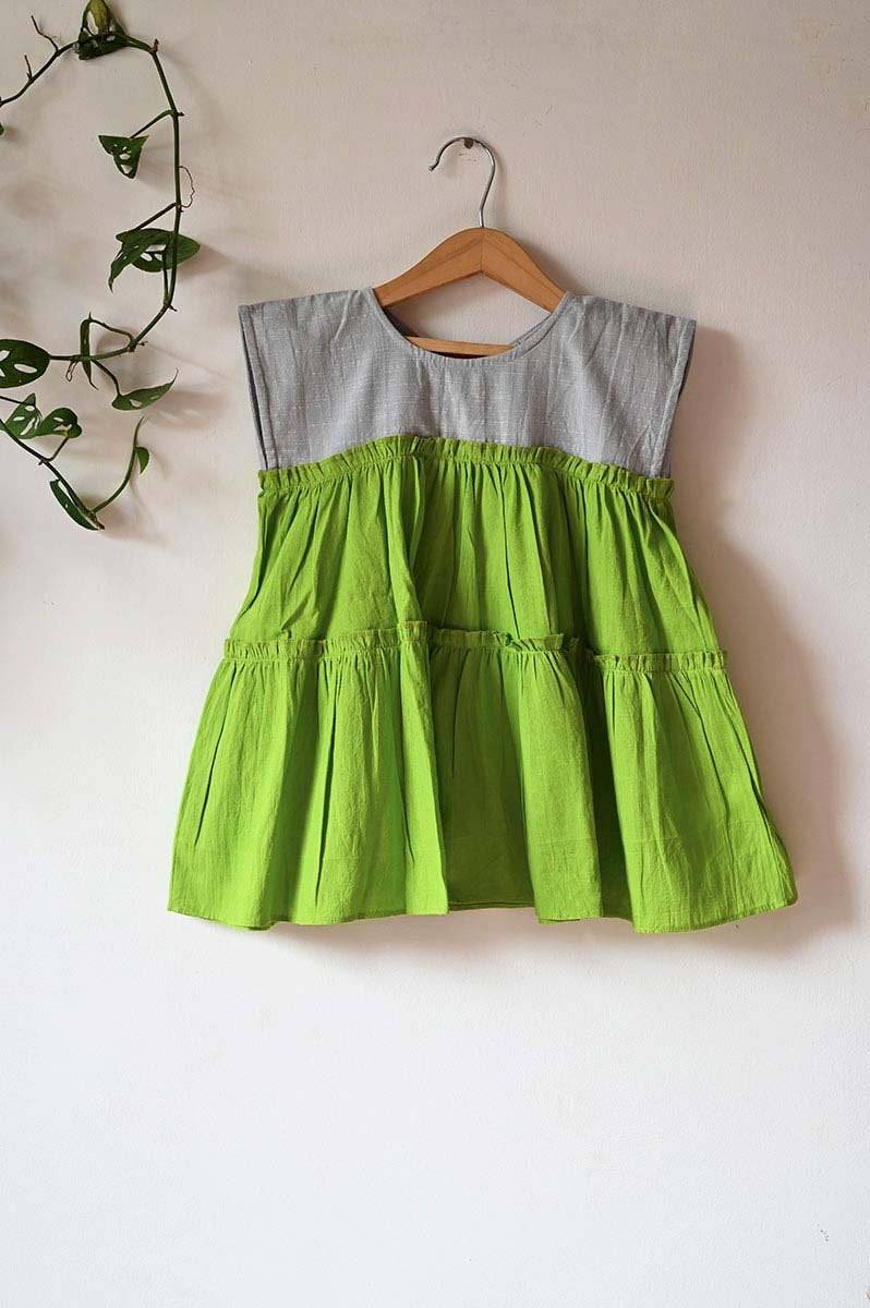 Buy Earth Child' Tiered Maxi In Green | Shop Verified Sustainable Kids Frocks & Dresses on Brown Living™