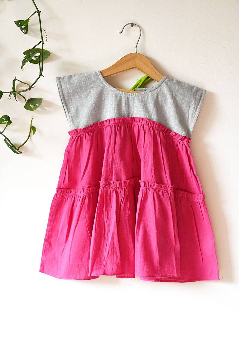 Buy Earth Child' Tiered Maxi In Pink | Shop Verified Sustainable Kids Frocks & Dresses on Brown Living™