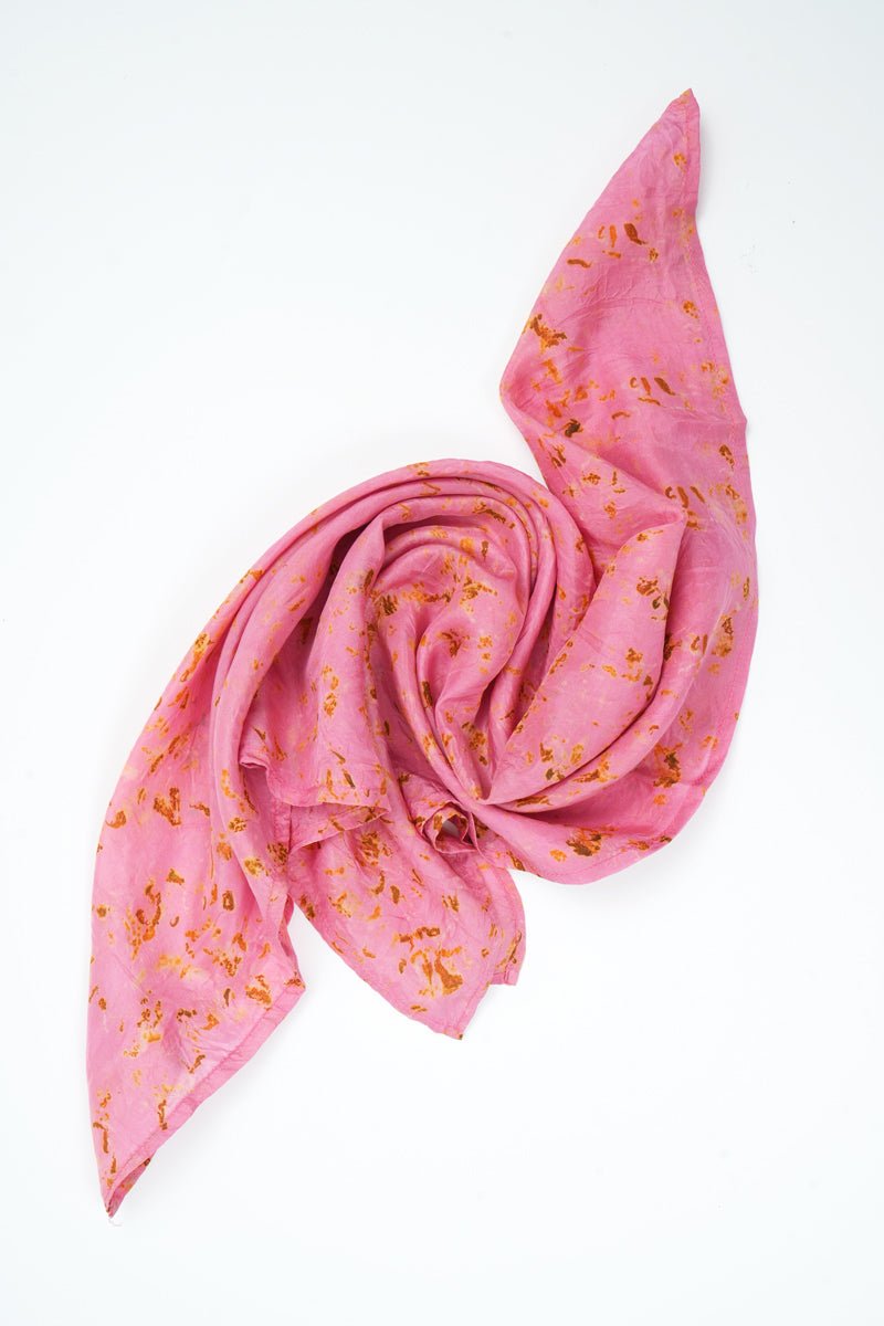 Buy Eco-printed Silk Bandana - Pink with Yellow | Shop Verified Sustainable Womens Accessories on Brown Living™