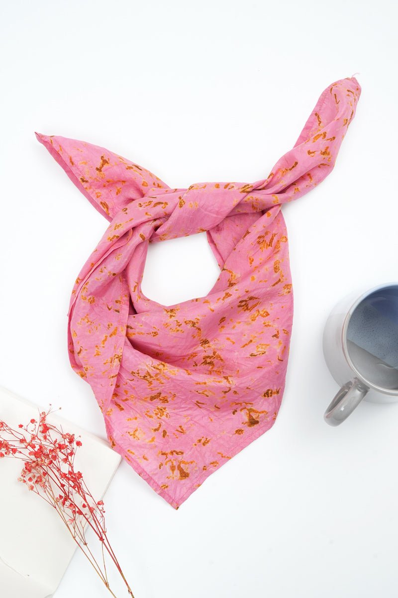 Buy Eco-printed Silk Bandana - Pink with Yellow | Shop Verified Sustainable Womens Accessories on Brown Living™