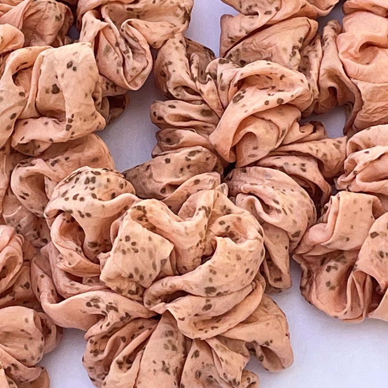 Buy Eco-printed Silk Scrunchies - Set of 3- Peach | Shop Verified Sustainable Hair Styling on Brown Living™