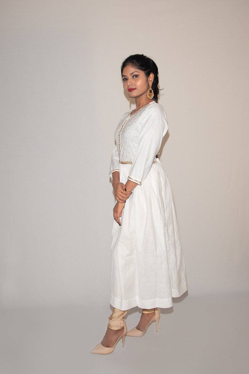 Buy Embroidered Gold on White Kurti | Shop Verified Sustainable Womens Kurta on Brown Living™