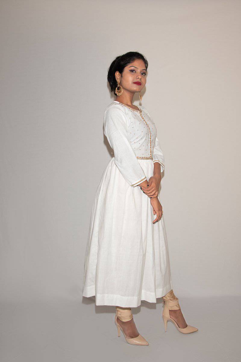 Buy Embroidered Gold on White Kurti | Shop Verified Sustainable Womens Kurta on Brown Living™