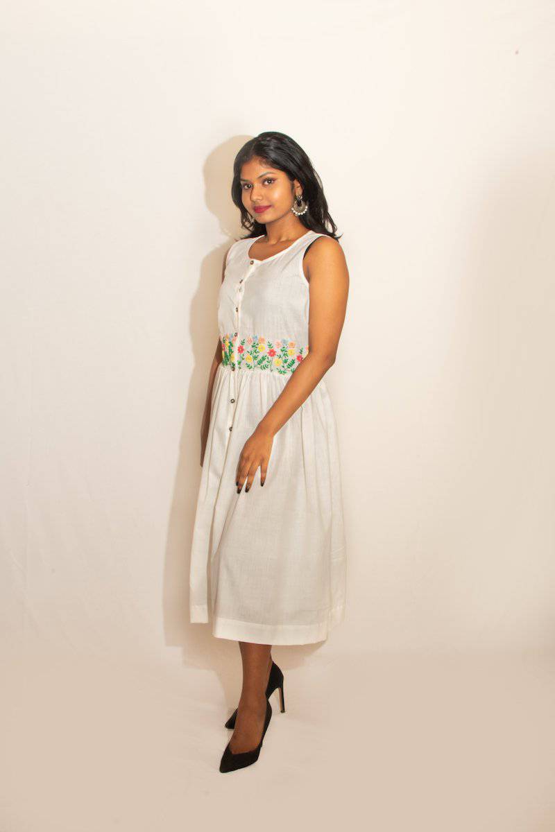 Buy Embroidered Olive floral Dress | Shop Verified Sustainable Womens Dress on Brown Living™