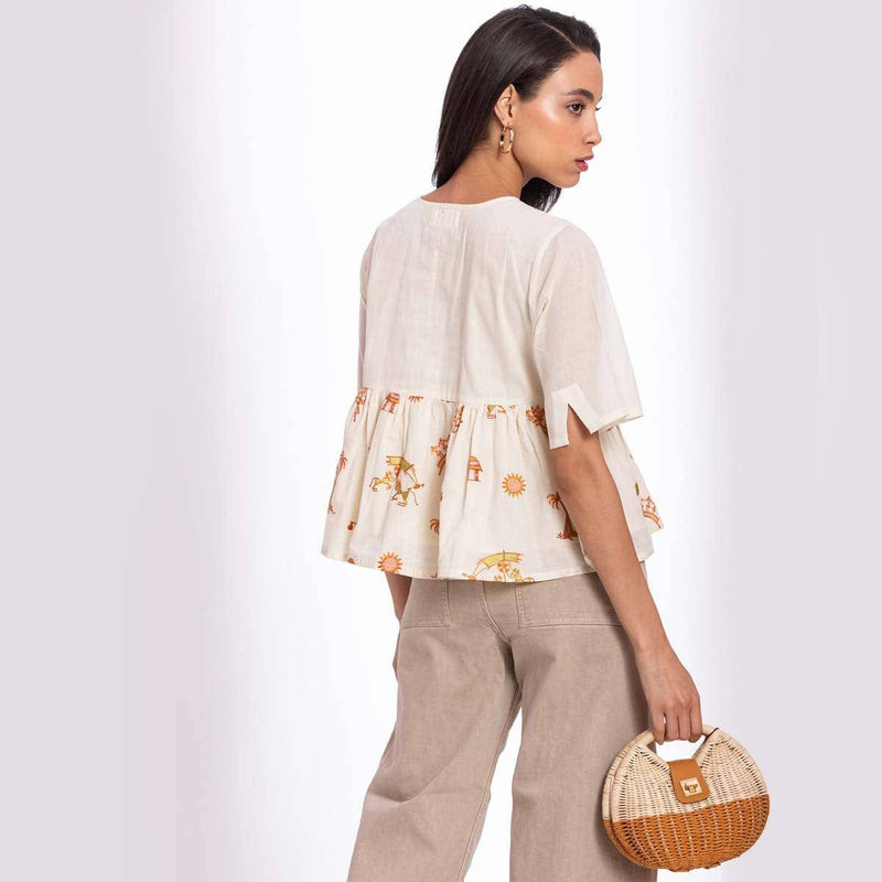 Buy Embroidered Organic Cotton Peplum Top | Shop Verified Sustainable Womens Top on Brown Living™