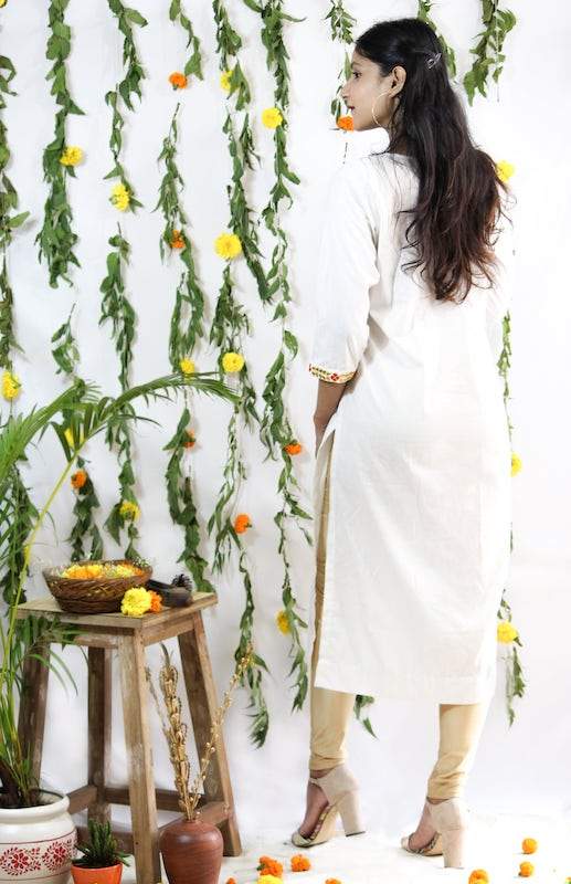 Buy Embroidered Red & Gold on White Kurti | Shop Verified Sustainable Womens Kurta on Brown Living™