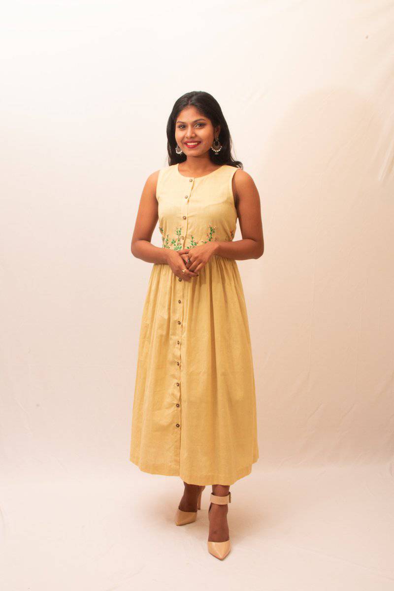 Buy Embroidered Yellow Floral Dress | Shop Verified Sustainable Womens Dress on Brown Living™