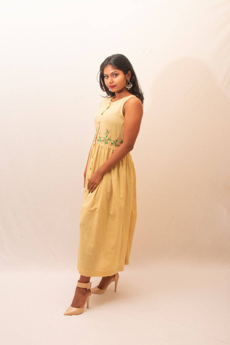 Buy Embroidered Yellow Floral Dress | Shop Verified Sustainable Womens Dress on Brown Living™