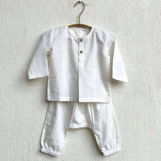 Buy Essential White Kurta with Pants | Shop Verified Sustainable Kids Daywear Sets on Brown Living™