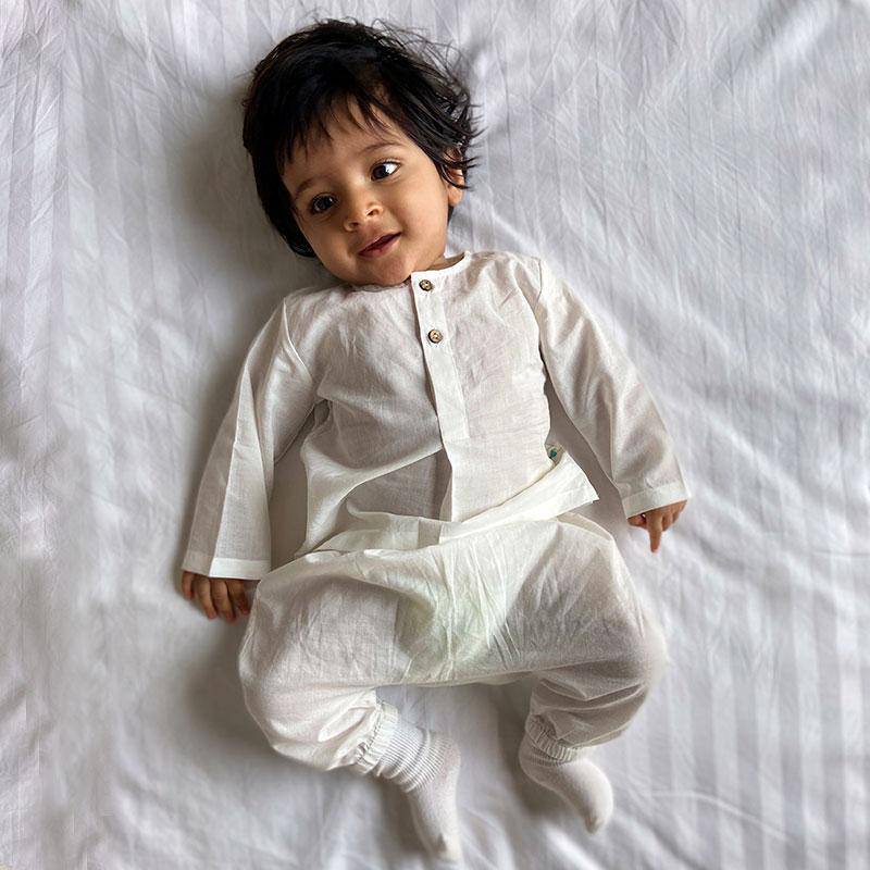 Buy Essential White Kurta with Pants | Shop Verified Sustainable Kids Daywear Sets on Brown Living™