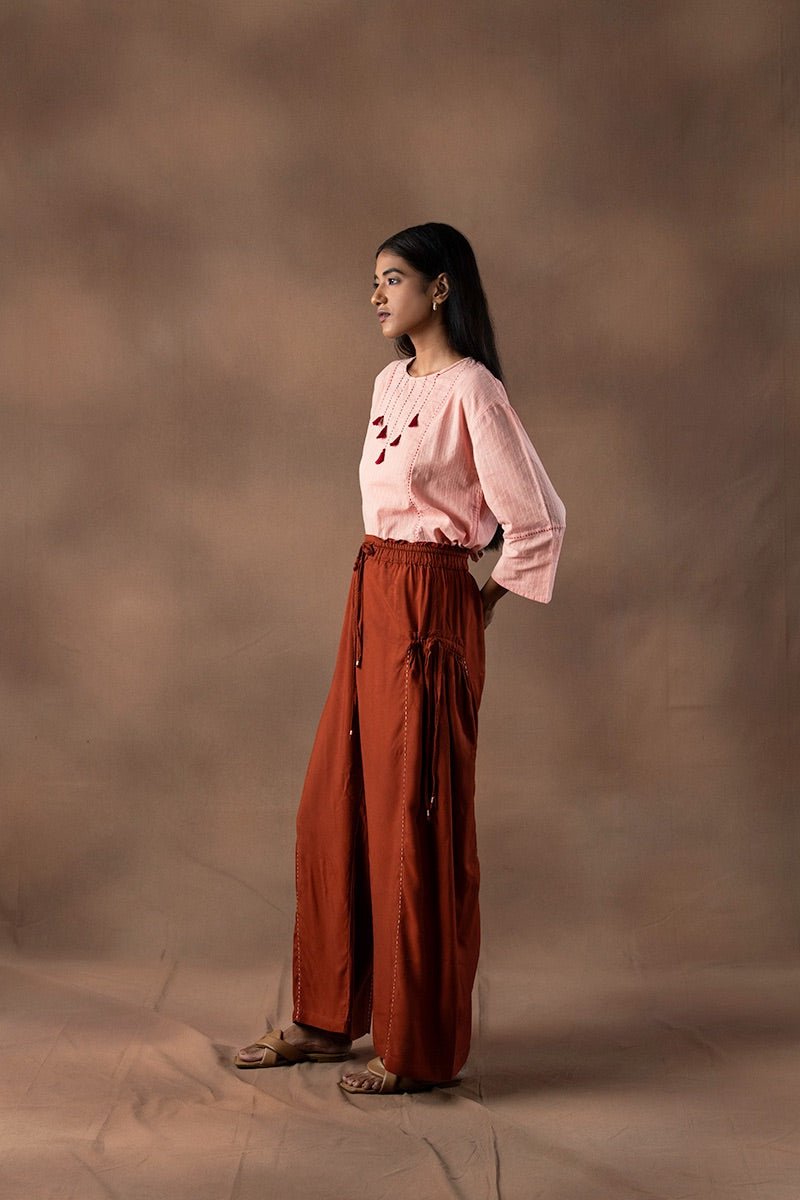 Farah Ruffled Rayon Palazzo Pants | Verified Sustainable Womens Trouser on Brown Living™