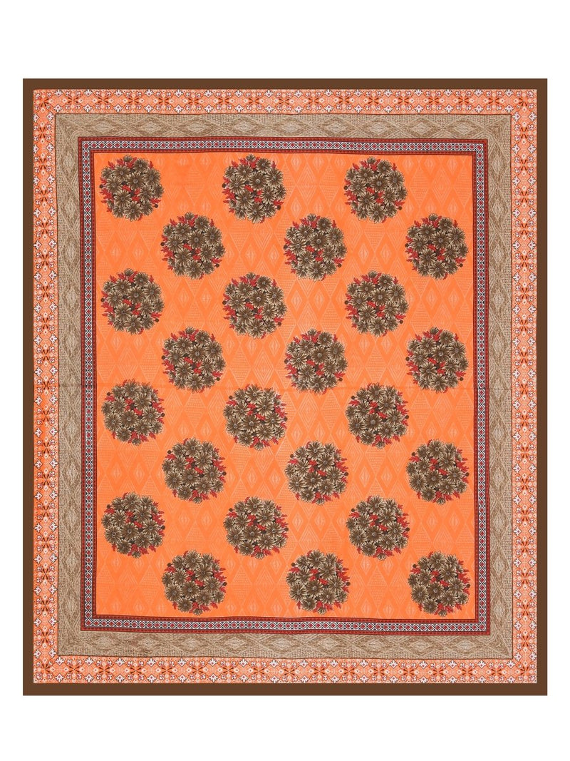 Buy Floral Jaipuri Hand Printed Queen Size Cotton Brown Bedsheet with Pillow Covers | Shop Verified Sustainable Bed Linens on Brown Living™