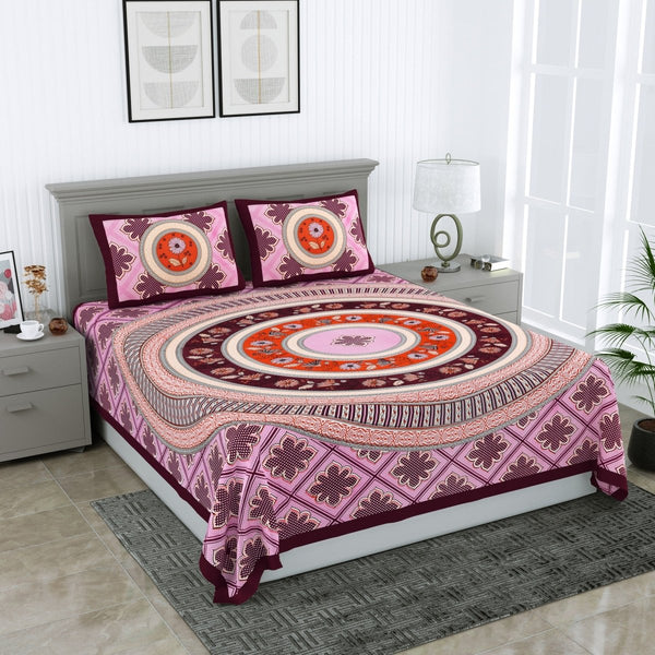 Buy Floral Jaipuri Hand Printed Queen Size Cotton Purple Bedsheet with Pillow Covers | Shop Verified Sustainable Products on Brown Living