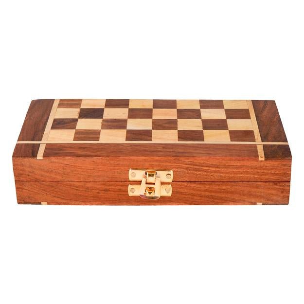 Buy Wooden Handcrafted Foldable Magnetic Chess Board Set 10x10 Inches | Shop Verified Sustainable Learning & Educational Toys on Brown Living™