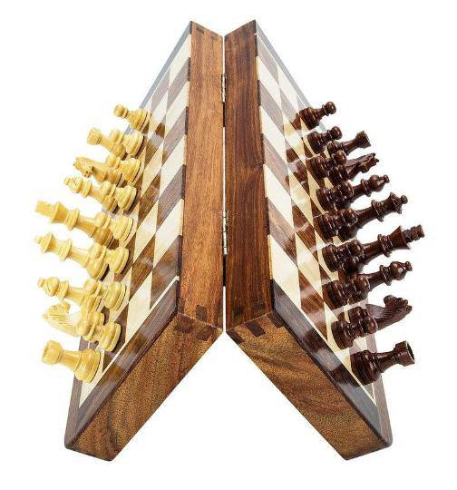 Buy Wooden Handcrafted Foldable Magnetic Chess Board Set 10x10 Inches | Shop Verified Sustainable Learning & Educational Toys on Brown Living™