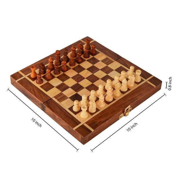 Buy Wooden Handcrafted Foldable Magnetic Chess Board Set 10x10 Inches | Shop Verified Sustainable Learning & Educational Toys on Brown Living™