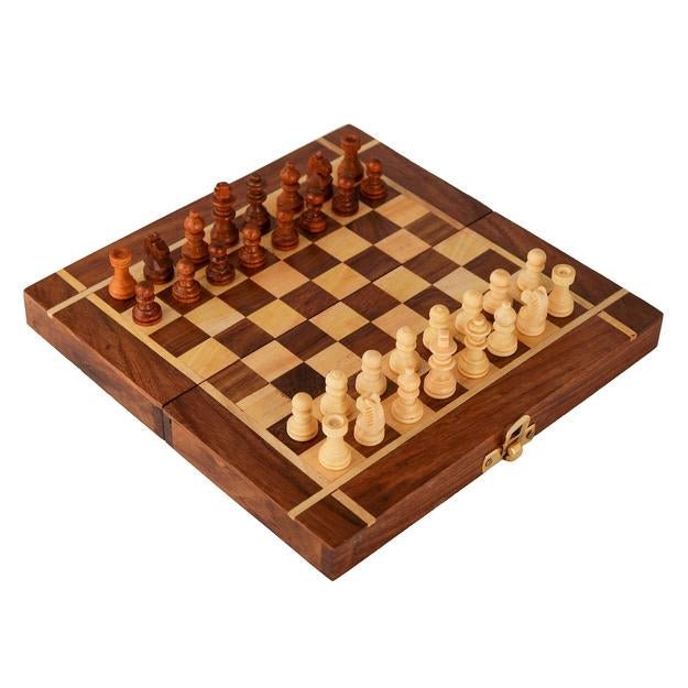 Buy Wooden Handcrafted Foldable Magnetic Chess Board Set 10x10 Inches | Shop Verified Sustainable Learning & Educational Toys on Brown Living™