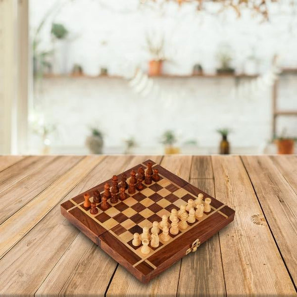 Buy Handmade Folding Wooden Chess Board Game Set- 8 Inches | Shop Verified Sustainable Learning & Educational Toys on Brown Living™