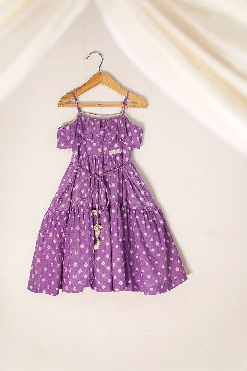 Buy Fool'S Paradise' Tiered Maxi Bandhani Girls Dress In Purple | Shop Verified Sustainable Kids Frocks & Dresses on Brown Living™