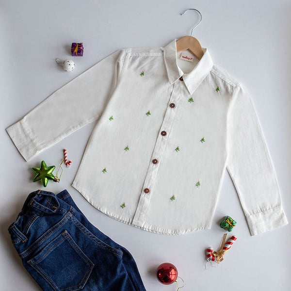 Buy Frosty Pine Trees Embroidered Formal Shirt | Shop Verified Sustainable Products on Brown Living