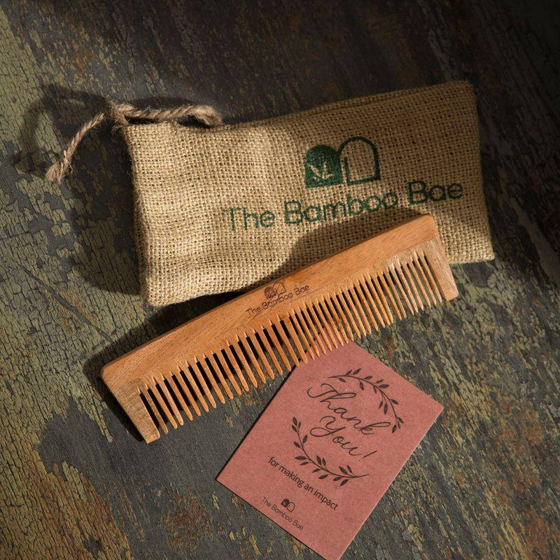 Buy Full Neem Wood Comb | Wide & Narrow Teeth | Detangling & Styling | Shop Verified Sustainable Hair Comb on Brown Living™