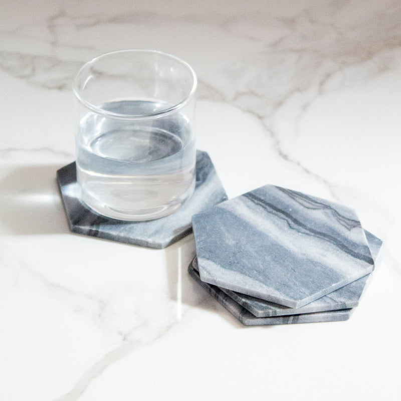 Grayscale Marble Coasters (Set of 4) | Verified Sustainable Table Décor on Brown Living™