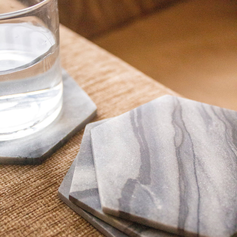 Grayscale Marble Coasters (Set of 4) | Verified Sustainable Table Décor on Brown Living™