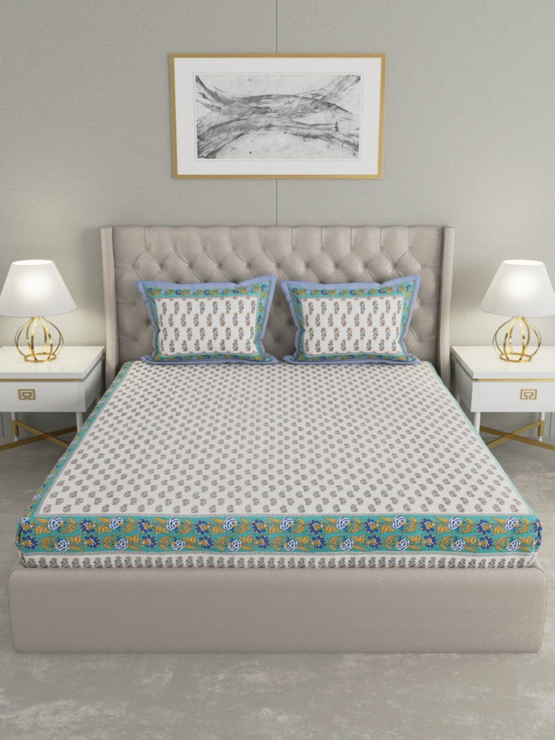 Buy Green Hand Block Print Pure Cotton King Size Bedding Set | Shop Verified Sustainable Bedding on Brown Living™