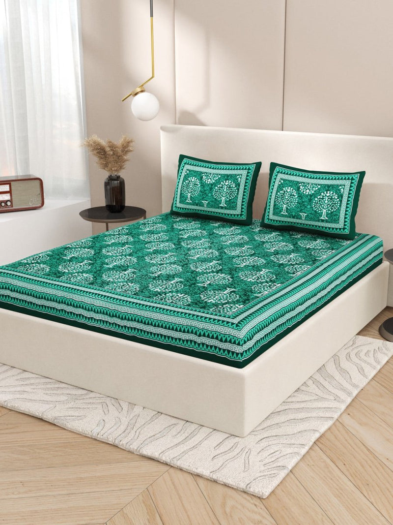 Buy Green Interiors Hand Block Printed Cotton Queen Size Bedding Set | Shop Verified Sustainable Bedding on Brown Living™