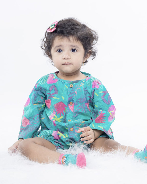 Buy Green Leafy Full Sleeves Unisex Onesie | Kids onesie | Made with organic cotton | Shop Verified Sustainable Kids Onesies on Brown Living™